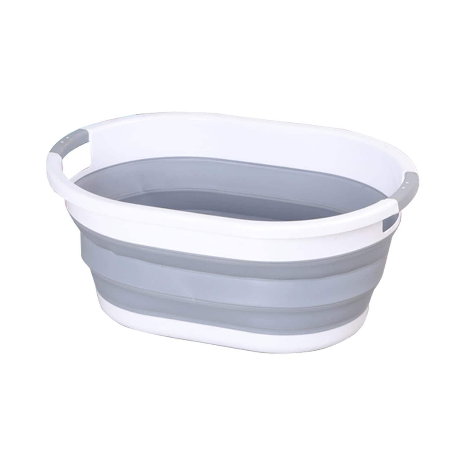 WedDecor Oval Foldable Laundry Basket 24L Collapsible Plastic Laundry Basket Pop up Bin Washing Basket Clothes Storage Multi Purpose Folding Container for Bedroom, Laundry, Grey