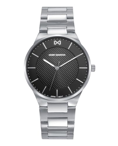 Mark Maddox HM1028-57 – Reloj Hombre Analógico Tres Agujas 40mm, Caja y Brazalete de Acero, Esfera Negra, WR 50m