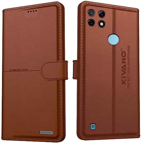 Image of Compatible with Realme C21 Flip Cover | Leather Finish | Inside Pockets & Inbuilt Stand | Shockproof Wallet Style Magnetic Closure Back Cover Case