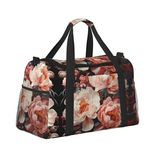 Bright white peonies Travel Tote Bag with Adjustable Shoulder Strap and Large Capacity3