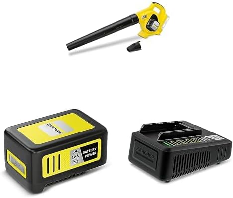 Karcher LBL Cordless Leaf Blower, 130 mph Air Speed, Blower Tube, Detachable Flat Nozzle with Scraper, 4.6 lbs, 5.0 Ah Battery 18 Volts, and Fast Charger