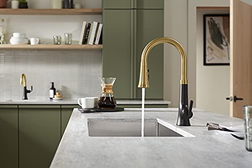 Kohler 23764-Bmb Tone Kitchen Sink Faucets With Pull Down Sprayer, Matte Black With Moderne Brass #TOP5