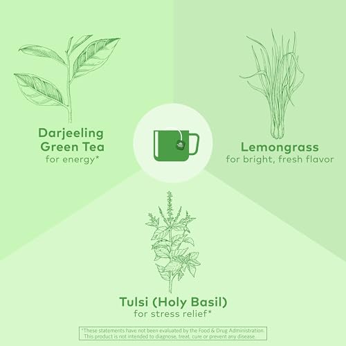 Image of ORGANIC INDIA Tulsi Green Tea Bags - Holy Basil Tea, African Basil, Stress Relieving, Immune Support, USDA Certified Organic, Premium Darjeeling Green Tea, Caffeinated - 18 Infusion Bags, 1 Pack