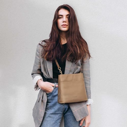 Image of Kattee Leather Handbags for Women 2026, Soft Shoulder Tote Crossbody Purses Bucket Bags with 2 Detachable Straps