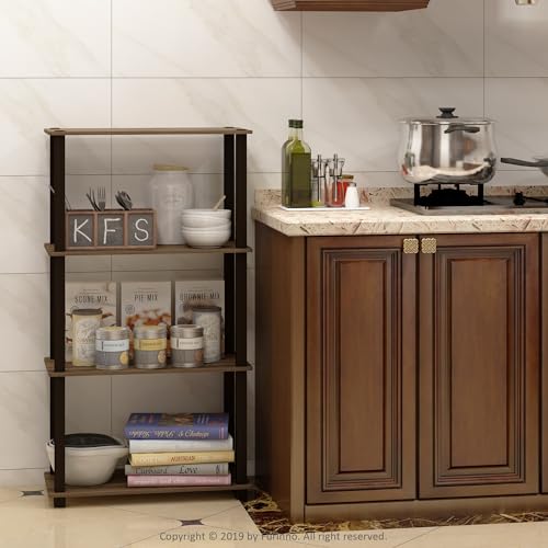 Image of Furinno TURN-S-TUBE Storage Shelves, 4-Tier Book Shelf, Corner Shelf, Toolless Open Shelves, for Organization and Storage, Living Room, Garage, Home Office, Walnut