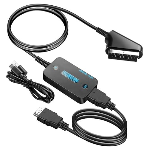 Cable convertidor de euroconector a HDMI, adaptador de entrada euroconector macho a salida HDMI con interruptor 720P/1080P, escalador de audio y video para VCR, VHS, DVD, STB, Sky Box, PS2, PS3, Wii a