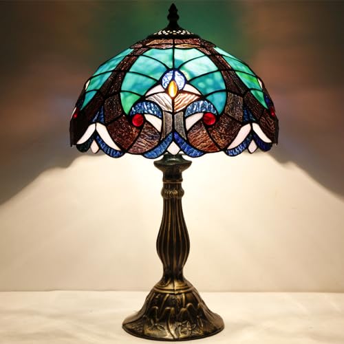 Image of WERFACTORY Tiffany Style Lamp Green Liaison Stained Glass Table Lamp