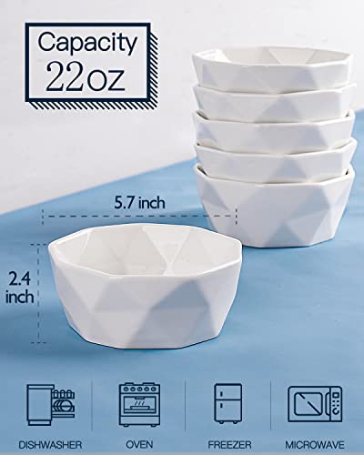 Delling 22 Oz Geometric Cereal Bowls, White Soup Bowls Dessert/Snack Bowls Set For Rice Pasta Salad Oatmeal thumb #2