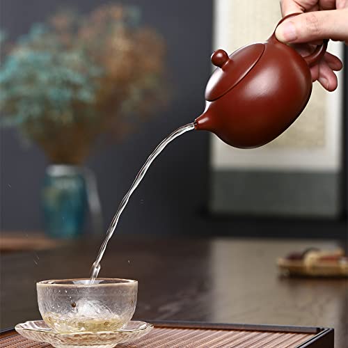 Image of Xishi Teapot Chinese Zisha Clay Pot Ceramics Purple Sand Dahongpao Mud Kungfu Tea Set Kettle Spherical Filter (Red 150ml)