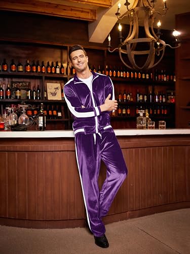 COOFANDY Mens Tracksuit 2 Piece Set Velour Sweatsuit Jogging Suits Full Zip Jacket Pants Outfits - Image 4