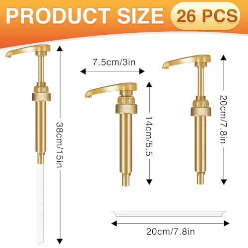 Image of VOISEN Coffee Syrup Pumps, Syrup Pump, 26 Pack Gold Skinny Syrup Pump for 750ml 25.4oz Syrup Bottle, Syrup Pump Dispenser for Kitchen Dinning Coffee Bar Drinking Mixes,Davinci,Jordans