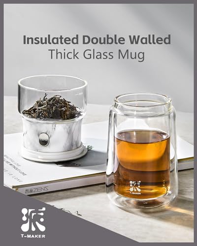 Image of ZENS Modern One Touch Tea Maker, Glass Teapot with Infuser for Loose Leaf Tea Diffusers, Mess-Free Smart Pouring with Insulated Mug and Portable Tea Kits for Tea Lover Gifts