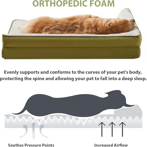 Image of Gorgeous Dog Beds Memory Foam Orthopadic Large Bed Waterproof Layer for Labrador, Bulldog, Retriever, Poodle, Large Breed Dogbed (Grey Green, 36x27x4)