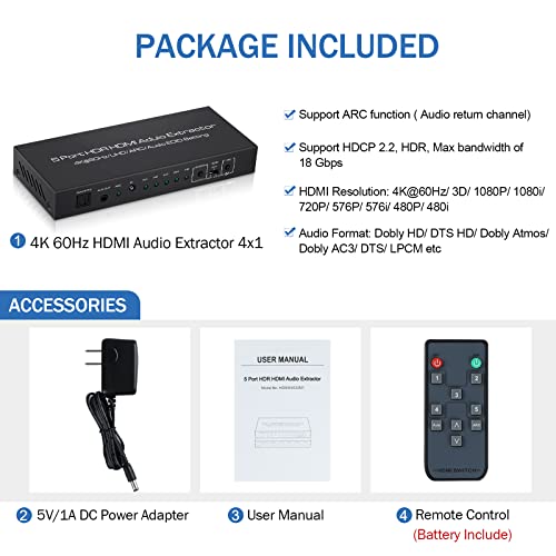 Avedio Links 1780 4K@60Hz Hdmi Switch 5X1 With Audio Extractor, Avedio Links 5 Port Hdmi Switcher thumb #5