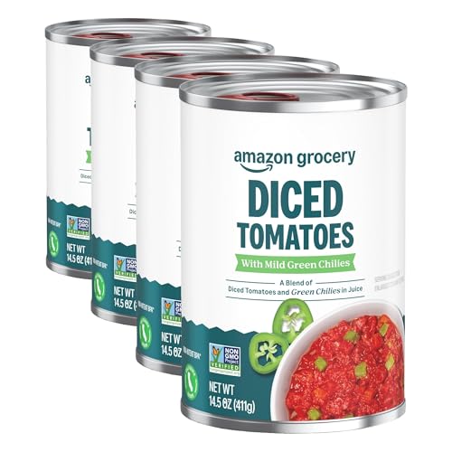 Amazon Grocery, Diced Tomatoes with Mild Green Chilies, 14.5 Oz (Pack of 4)