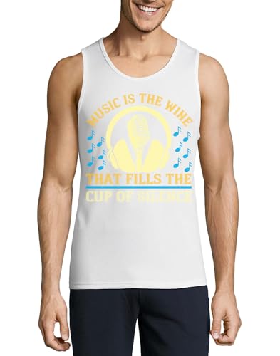 Camiseta sin mangas de algodón blanca para hombre con frase de música