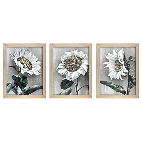HLJ ART 3. Gray Gold Sunflower Flower Modern Fabric Wall Hanging 12"*16"*3 Cover