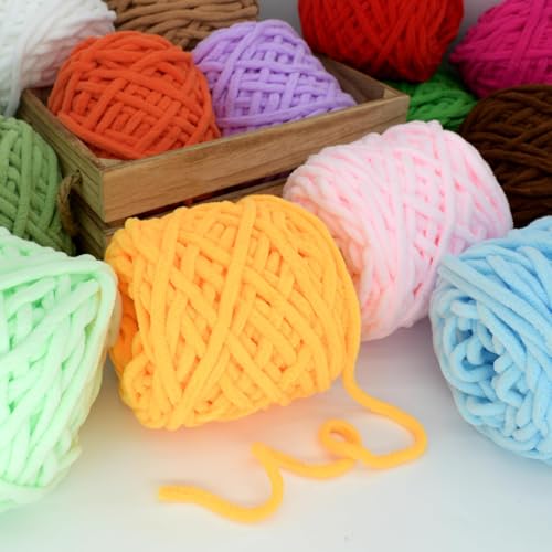 Image of PRANSUNITASuper Thick Fluffy Jumbo Polyester Baby Blanket Chenille Yarn for Knitting,Crochet&Home Decor Projects,Afghans,Throw Pillows,Cushions&Blankets.-100 GMS 6Mm Thickness Color (Golden)
