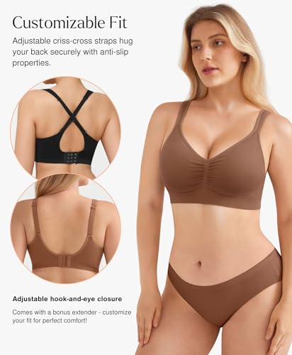 Image of Popilush Wireless Bras for Women Seamless Supportive Bra Full Coverage Comfortable Bralettes with Wide Strap