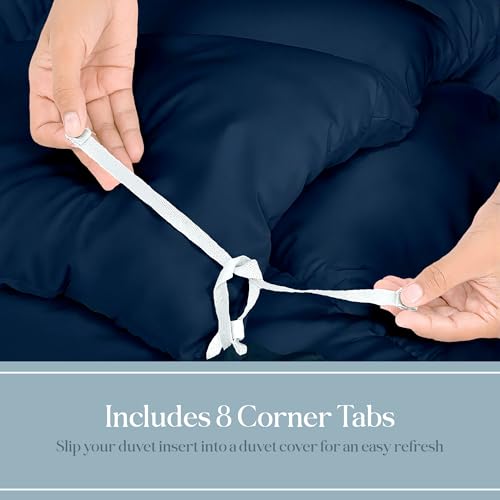 Image of ROYALE LINENS Comforter - Queen Size Duvet Insert - All Season Soft Quilted Comforters with 8 Corner Tabs - Down Alternative Bedding Comforter - Box Stitched Duvet Insert (Navy, Queen 88 inchx88 inch)