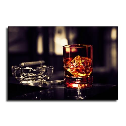 Whiskey in Glass and Cigar Posters Room Aesthetics Canvas Prints Wall Art Eclectic Home Modern Artwork Living Room Bedroom Decor Gift (unframed,24x36inch)