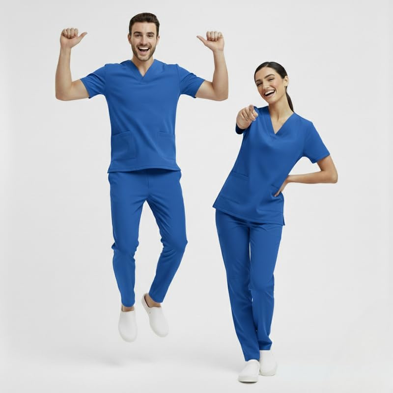 Image of TrendyUniform Unisex Regular Fit Polyester Cotton Scrub Suit for Componder| V-Neck Top and Drawstring Pant |Half Sleeves Hospital Uniform for Doctors, Nurses and Dentist, OT