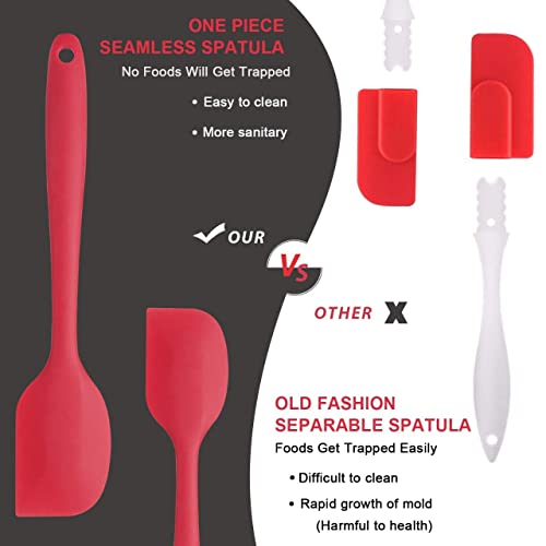 Image of Delcon Set of 5 Non-Stick Premium Silicone Spatula & Kitchen Utensil Set for Cooking, Baking & Mixing | Seamless One-Piece Design | Heat-Resistant -40C to 230C | Food-Grade & BPA-Free (Red)