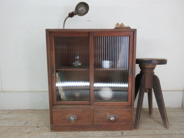 Amazon.co.jp: 古い木味モールガラスの2杯引き出し収納棚G28