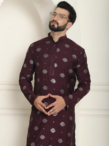 Image of SOJANYA Since 1958 Men's Cotton Silk Sequinned Embroidered Long Kurta