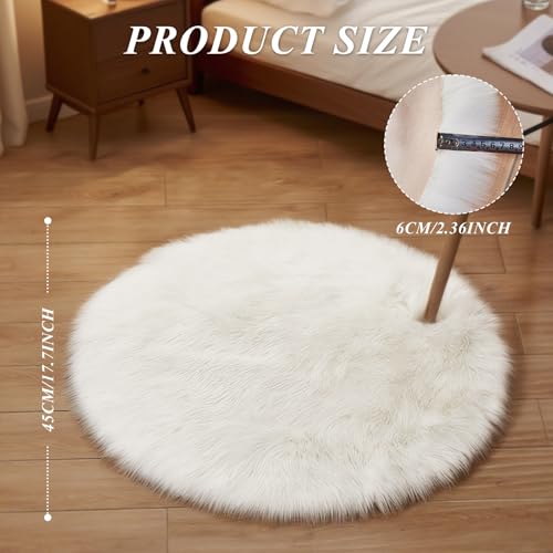 AMFUN Runder Kunstfell Teppich, Faux Lammfell Schaffell Teppich, Super Flauschiger und Weicher, Teppiche Rund für Schlafzimmer, Wohnzimmer, Lounge (Rund, weiß, 45 x 45 cm)