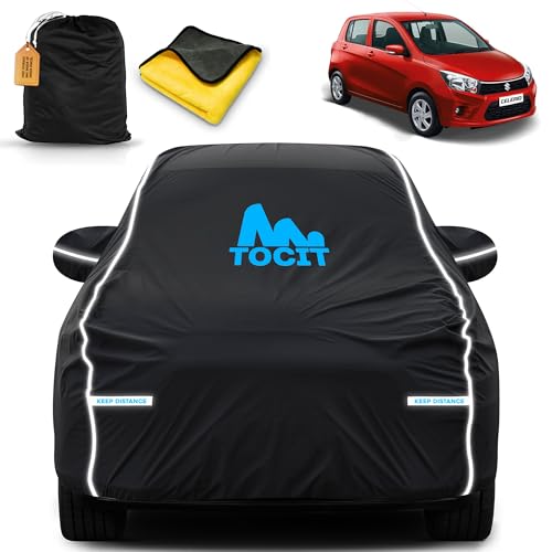 Image of Maruti Celerio Waterproof Long Life Car Cover with Safety Glow Reflective Strap, Premium Velvet Velour Fabric, Soft & Stretchable, Machine Washable, Tri-Stitch Custom Fit with Mirror Pocket