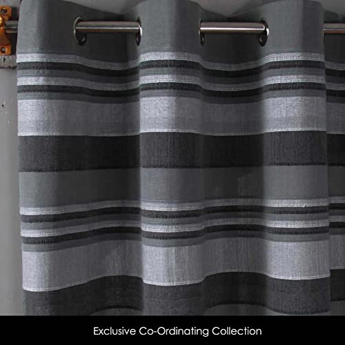 HOMESCAPES Charcoal Grey Eyelet Curtain Pair 137cm (54") Wide x 137cm (54") Drop Morocco Stripe Design Ring Top Curtain Pair - Image 4