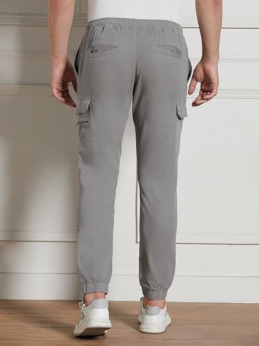 Image of Dennis Lingo Mens Cotton Lycra Solid Mid Rise Regular Fit Stretchable Cargo Joggers