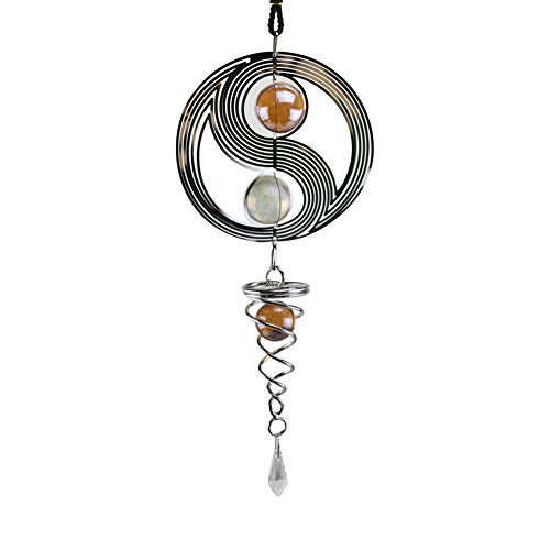 Happymore Carillon à vent style chinois TaiChi Carillon à vent en métal style chinois Cloche à vent en forme de spirale pour voiture extérieure jardin avec boule de cristal Yinyang TaiChi Carillon Cover