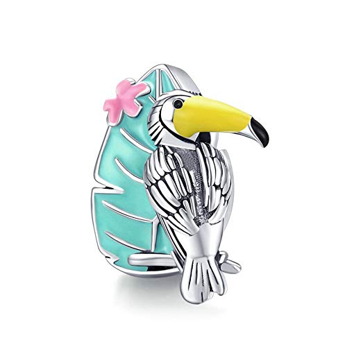 GaLon Frauen S925 Sterling Silber Vitalität Toucan Charme-Korn-DIY Handgemachter Anhänger Kompatibel mit Pandora & European Armbänder Colliers Cover