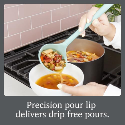 Image of Tovolo Flex Core Silicone Ladle BPA Free Aqua Seafoam Green Deep Silicone Soup Ladle, Heat Resistant All Silicone Ladle Construction, Large Dishwasher Sage Soup Ladle Kitchen Utensil for Cooking