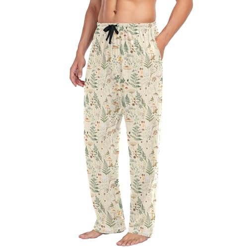 Mens Cotton Pajama Pants Sleep Lounge Pj Bottoms Sleepwear with Pockets Drawstring S Mushrooms Wildflowers4