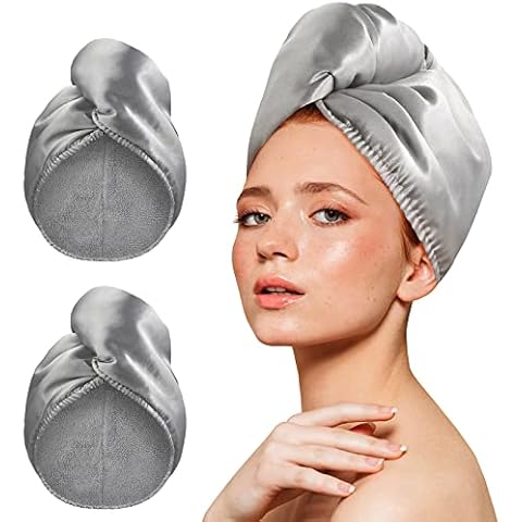 YoulerTex Microfiber Hair Towel Wrap Turban 2Pack Head Towels for Drying Women Curly Long Wet Plopping Hair Quick Rapid Dry Anti Frizz Absorbent Hair Towel After Shower (Gray) Cover