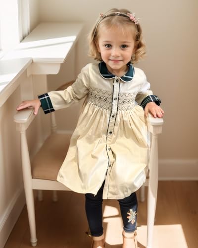 Twoflower Toddler Handmade Smocked Dress， Baby Girls' Clothing Long Sleeve Fall Vintage Dresses for Birthday Holiday3