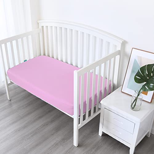 Biloban Crib Sheets Fitted, 2 Pack Crib Sheet Fits for Standard Crib Mattress, Neutral Toddler Bed Sheets for Baby Boys and Girl, Pink & Violet, 52”X 28”