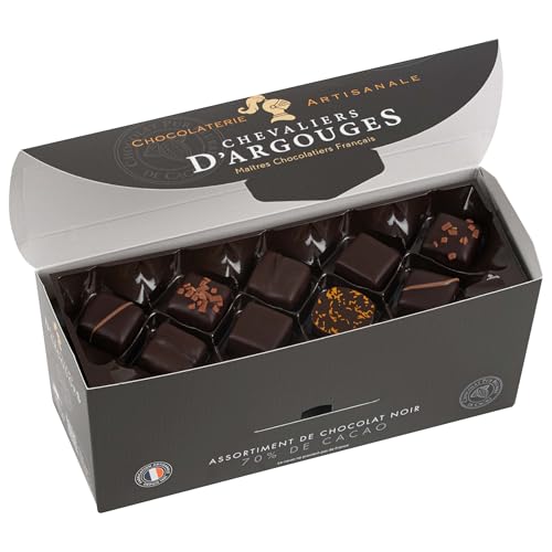 CHEVALIERS D'ARGOUGES Maîtres Chocolatiers Français - Assortiment de chocolats noir 70% - Ballotin dégustation 365g