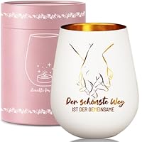 Windlicht Glas mit Geschenkbox, Geschenk zur Hochzeit, Hochzeitsgeschenk Hochzeitstag Jahrestag Valentinstag Jubiläum Brautpaar, Windlichter Teelichthalter mit Gravur Spruch: Der schönste Weg