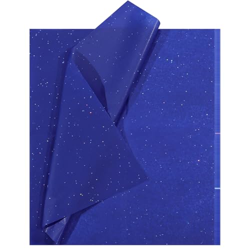 20 Blatt Glitter Seidenpapier Blau, 50 * 70cm Glitzerpapier Blumenstrauß Papier Bastelpapier Geschenkpapier für Weihnachten Geburtstage Hochzeiten DIY Basteln