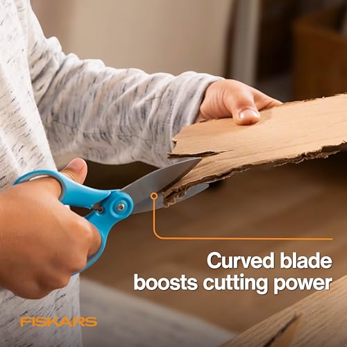 Image of Fiskars 6 inch Kids Super Scissors with PowerCut Technology to Boost Cutting Power, Perfect for Multiple Paper Layers, Foam & Cardboard, Integrated Wire Cutter for Pipe Cleaners, Craft & School Supplies