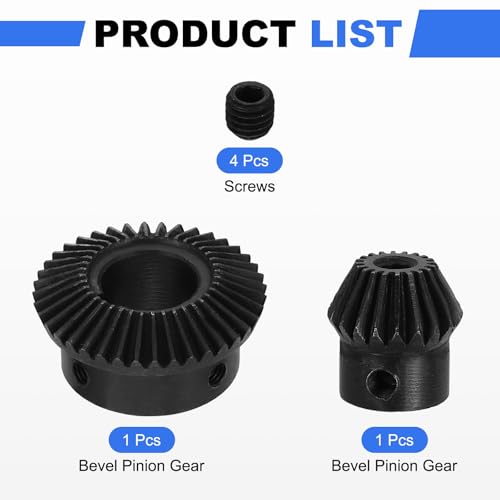 Image of uxcell 2Pcs Tapered Bevel Gears Set, 1 Mod 1:2 (20T /40T) Harden Steel Straight Bevel Gear, 90 Degree Steering Motor Gears, (5mm /17mm Shaft Hole with Keyway)