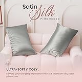 Moonlight Bedding Satin Grey Cooling Pillow Cases 2 Pack -Soft as Silk Pillowcases for Hair and Skin with Envelope Closure Standard Size Silky Pillow Covers (50x75cm) - Image 2