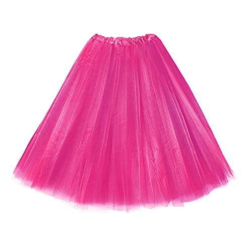 Carnavalife Tutu Falda Elástico para Mujer Niña, Falda Purpurina Brillante, Falda de Tul de 3 Capas de Longitud 30cm 40cm 70cm, Falda Ballet para Disfraces Danza (40cm, Fucsia)