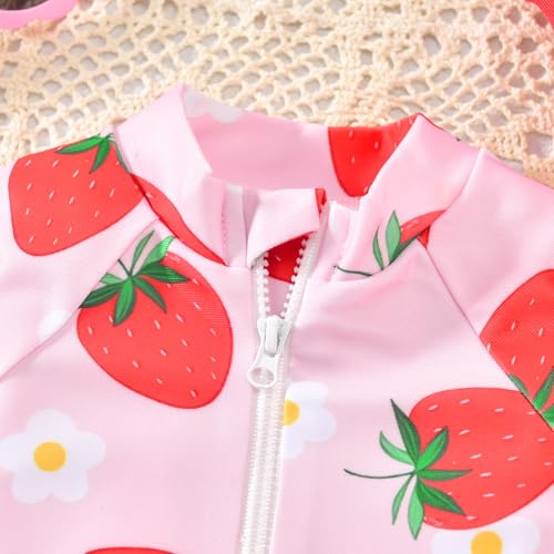 Image of Aalizzwell Baby Girls Long Sleeve One Piece Swimsuit with Hat