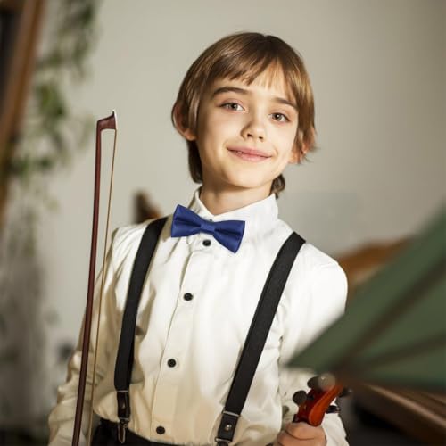 AFCJLTO Kinder Krawatte und Fliege Set Fliege und verstellbare Vorbindung für Jungen, perfekt für Abschlussfeiern (Navy blau)