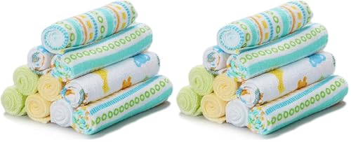 Image of Spasilk Baby Washcloth Wipes Set for Newborn Boys and Girls, Soft Terry Washcloth Set, Pack of 20, Yellow Lines